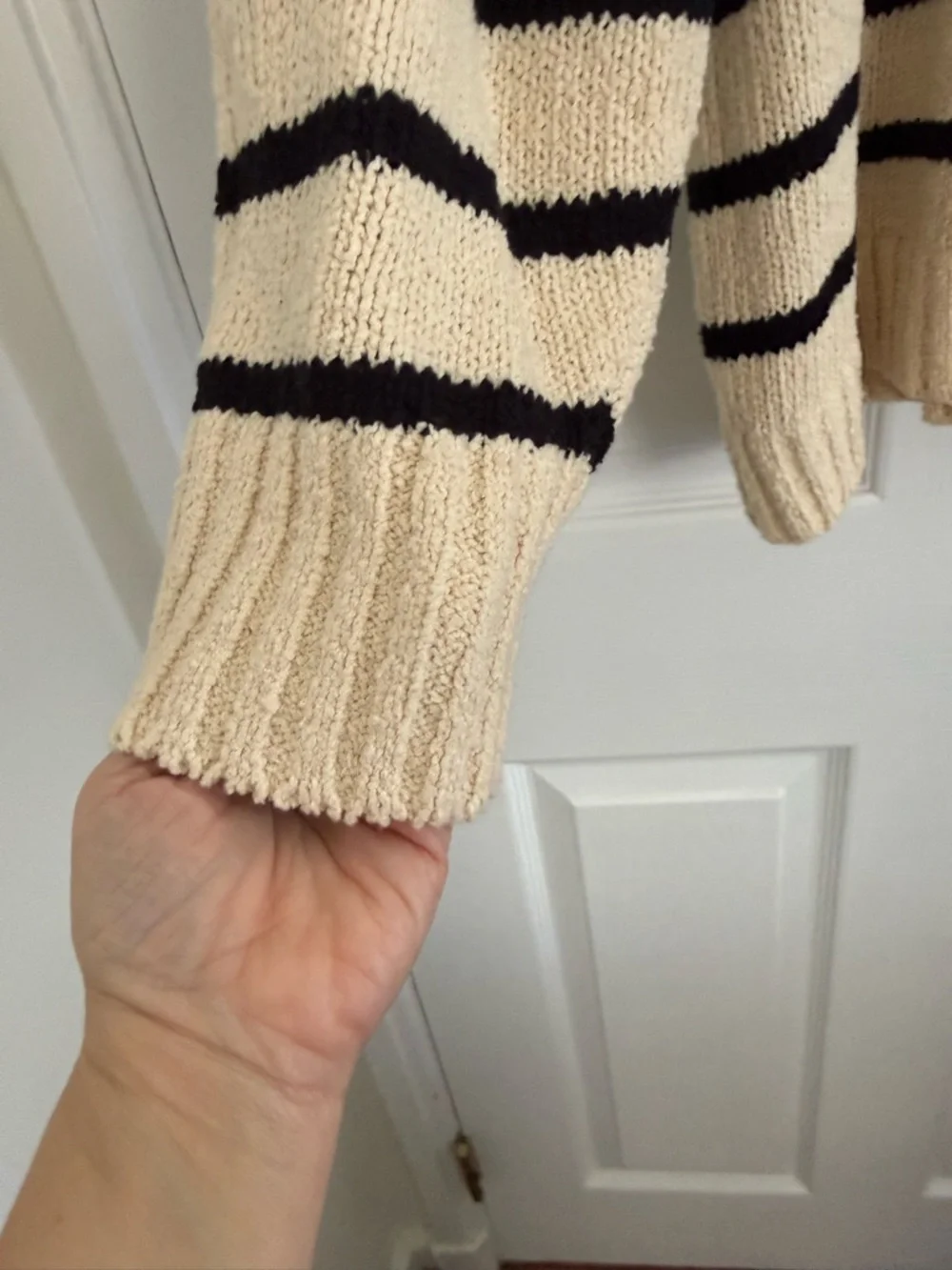 J. Crew Cream and Black Striped Boatneck Sweater with Gold Shoulder Buttons - 3X - Picture 4 of 15
